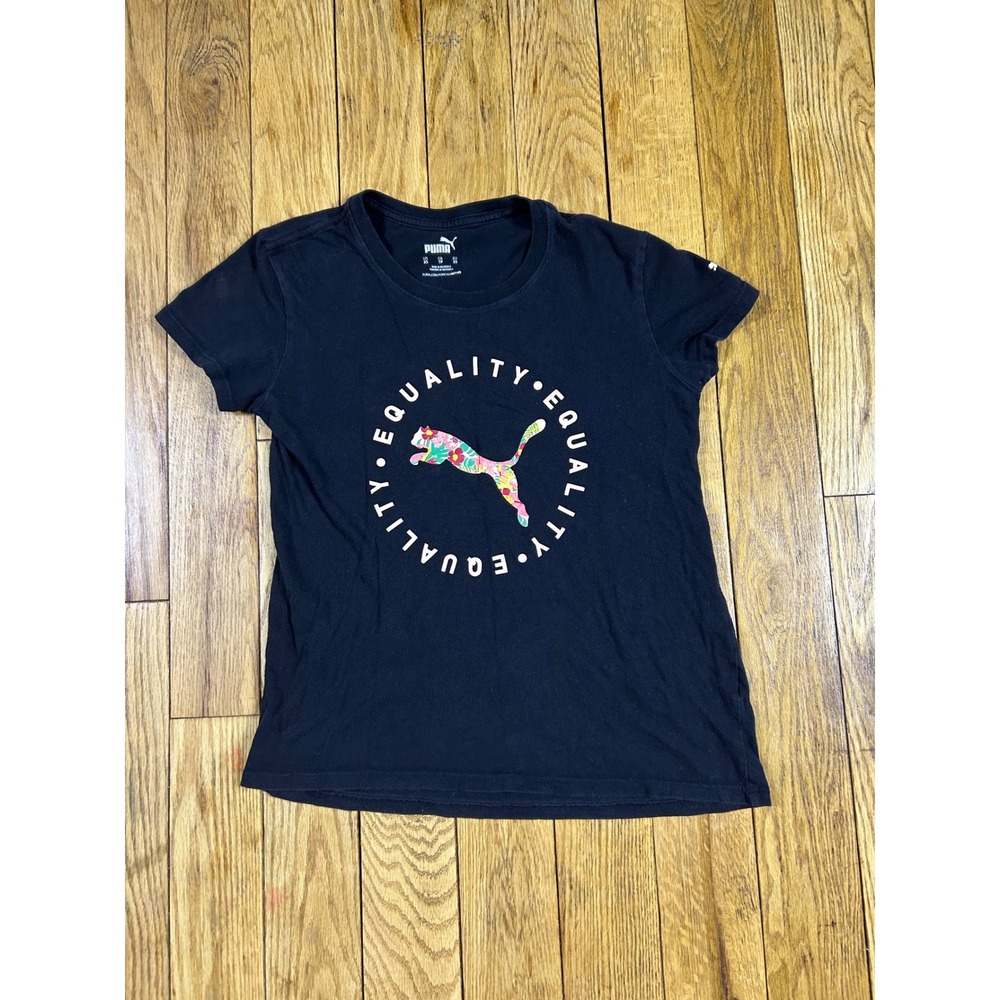 Puma Equality Graphic T Shirt Black XS Womens Short Sleeve Cotton Crew Neck